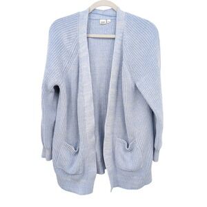 Gap Shaker Open Front Cardigan Sweater‎ Womens Large Blue Marl Cotton Soft Girl